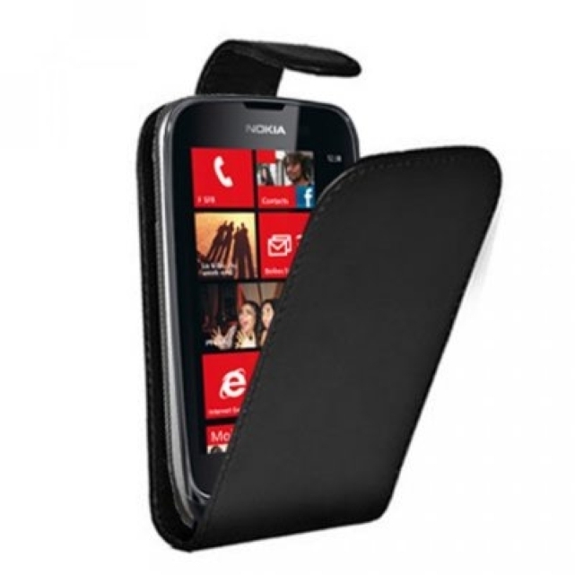 Case Cover Flap Magnetic Leather Case Black For Nokia Lumia 610