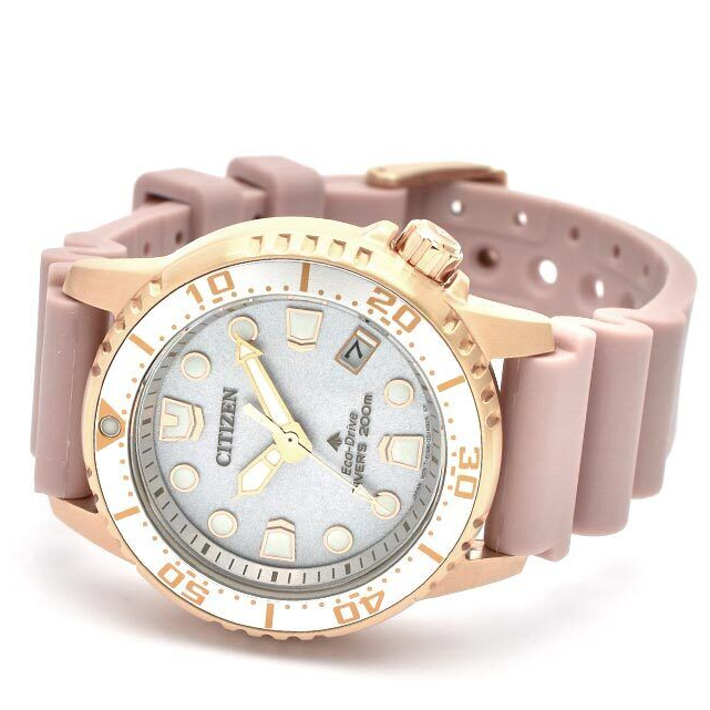 Pre-owned Citizen Promaster Marine Eo2023-00a Eco-drive Solar Diver Watch Pink 36.5mm