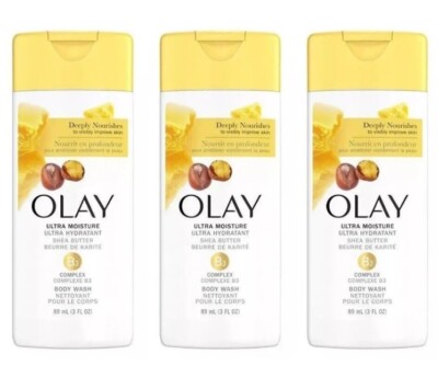 LOT OF 3 Olay Ultra Moisture Body Wash with Shea Butter - 3 fl oz Deep Nourish