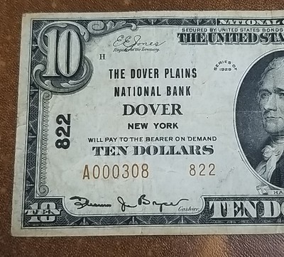 1929 Dover New York Small Size National. $10  Type 2 Scarce.