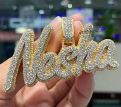 Pre-owned Nsg Men's Real White Moissanite Custom Name Layer Pendant 925 Silver