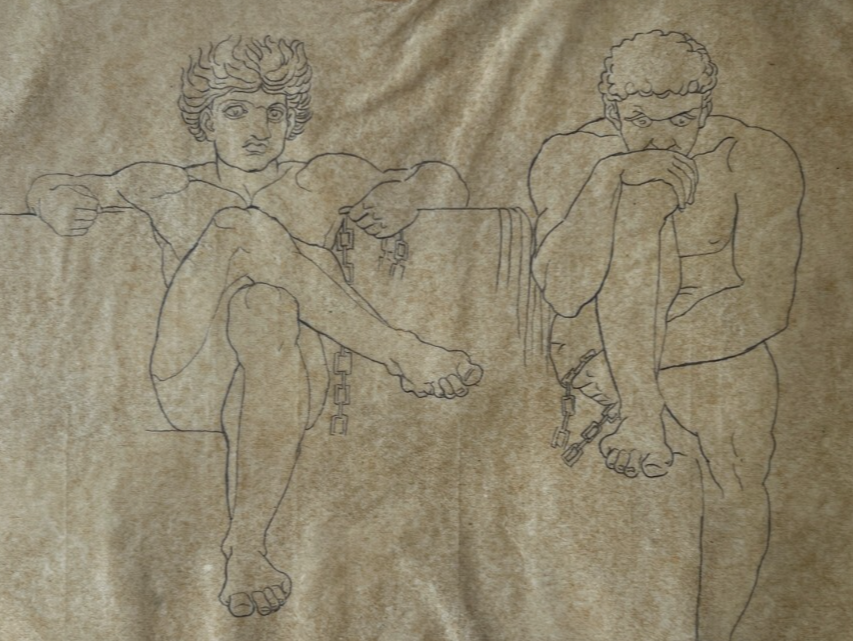 Mythology Figure Men Religious History Drawing 19th century Antique Original