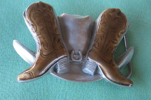 WESTERN BELT BUCKLE PURE PEWTER COWBOY HAT & BOOTS 1995 GAP