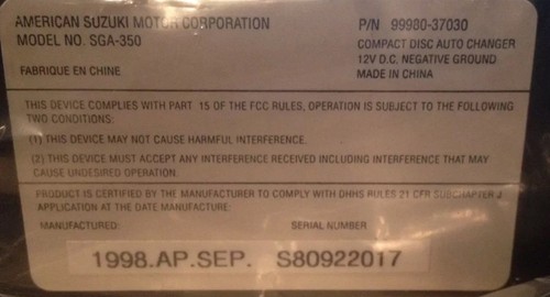 SUZUKI MOTOR CORP 6 Disc Changer SGA-350 BRAND NEW IN BOX
