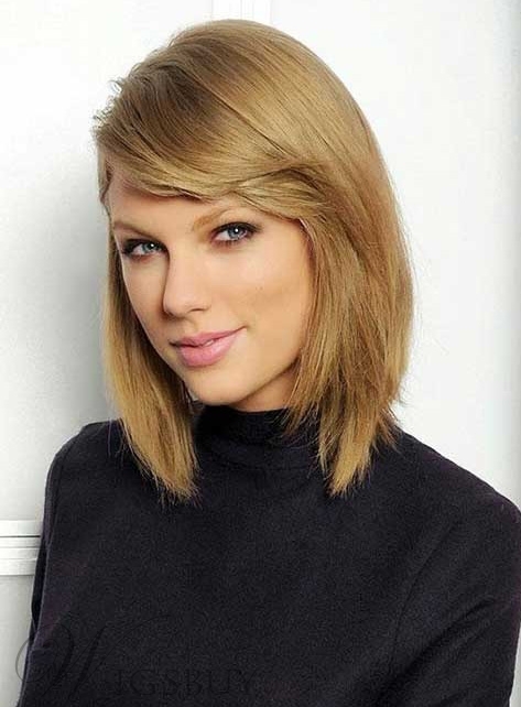 Taylor Swift Style Mid Length Straight Lob Synthetic Womens Wig 12