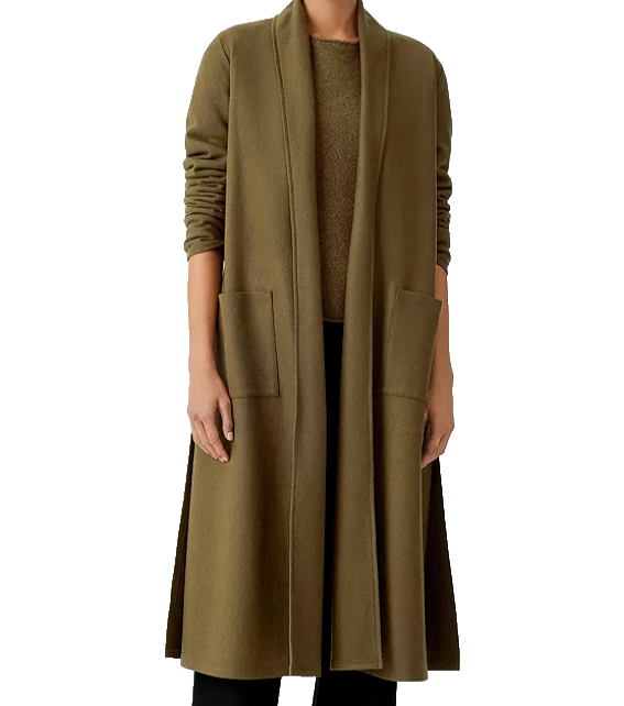 Pre-owned Eileen Fisher High Collar Litewigt Boiled Wool Jersey Jacket Serpentine Green S In Serpenine Green