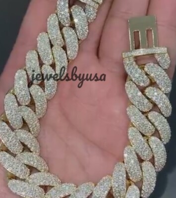 Pre-owned Nsg Trendy Style Men's 4ct Cubic Zirconia Cuban Link 12mm Bracelet 925 Silver 8" In White