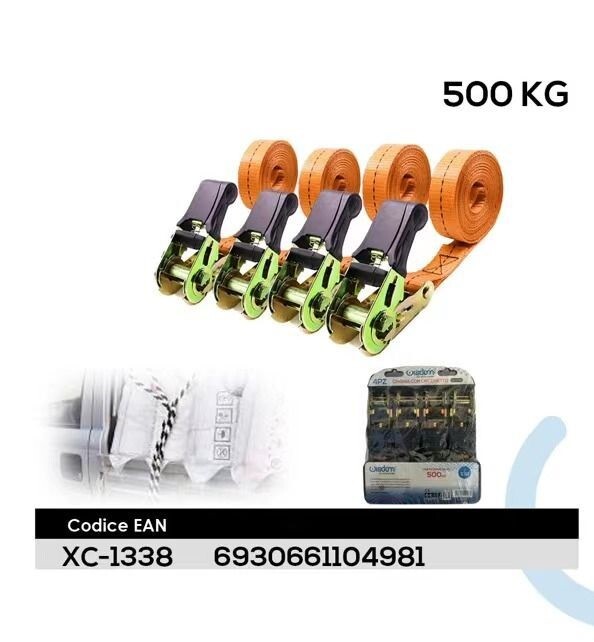 Set 4 Cinghia Con Ganci Portapacchi 3.5mt Tensore A Cricchetto Auto Xc-1338 wis