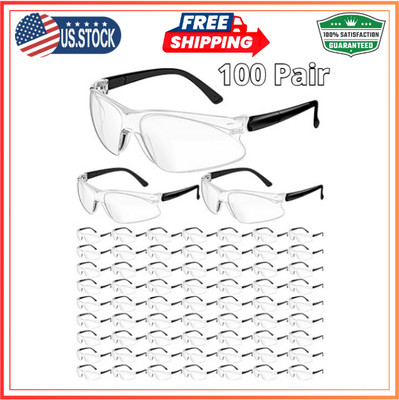 100 Pair Safety Glasses Bulk Clear Eye Protection Glasses Ansi Z87.1 Protective