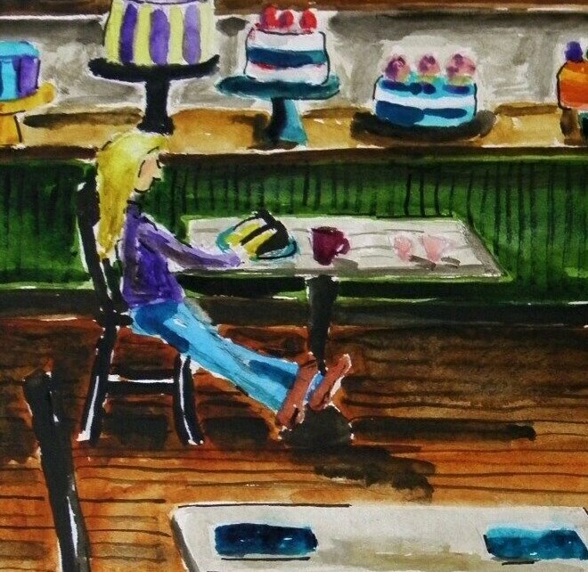 Original Bakery Sketch Food Watercolor Impressionism