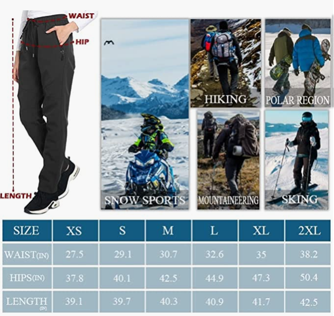 Womens Snow Ski Pants Waterproof Windproof Fleece Lined Warm Hiking pants