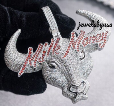 Pre-owned Nsg Customized Men's 3.35ct Cubic Zirconia 3d Face Shape Pendant 925 Silver In White