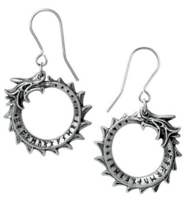 Alchemy Gothic Jormungand Ouroboros Dangling Earrings Surg Steel Hooks E440 New