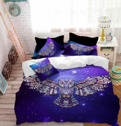 3d Flying Owl Bedding Set Colorful Animal Print Duvet Cover Outer