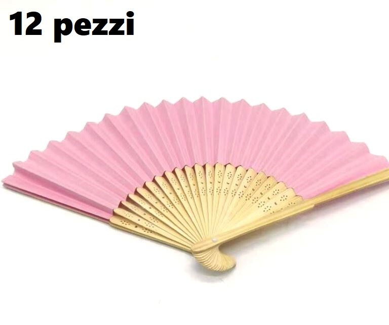 Set 12 Pezzi Ventaglio In Legno E Carta Rosa Feste Matrimonio Caldo Estate bal