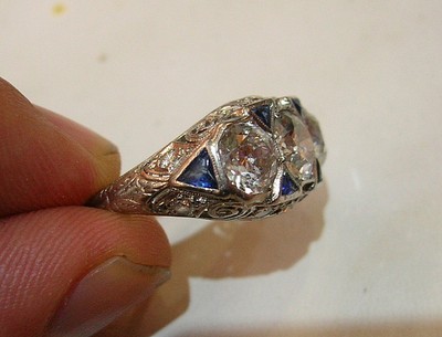 Vintage Art Deco  three ROUND OLD mine CUT 4.28ct  Diamond  Platinum ring