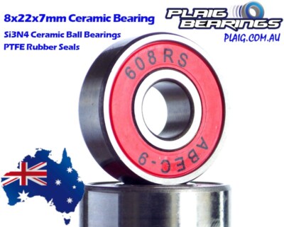 8x22x7mm Ceramic Bearings 608-2RSC -  Rubber Seals - High Speed Bearing