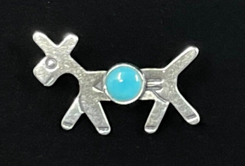 Vintage Sterling Silver & Turquoise Stylized Navajo Burro Donkey Pin