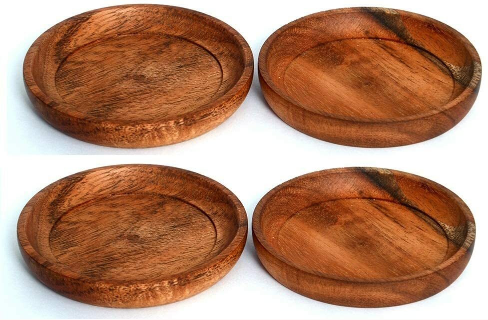 4 Inch Absorbent Wood Drink Coasters Round Table Protection Cup Mat (4