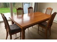 Large solid pine dining table with 5 chairs