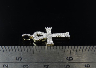 Pre-owned Jewelry Unlimited Men's 10k Yellow Gold Solid Ankh Cross Genuine Diamond Pendant 0.4 Ct 1"