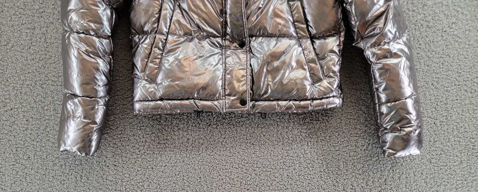 AQUA Metallic Puffer Coat Women's XS Metal Quilted Side Pockets Snap Zip Closure - Picture 4 of 17