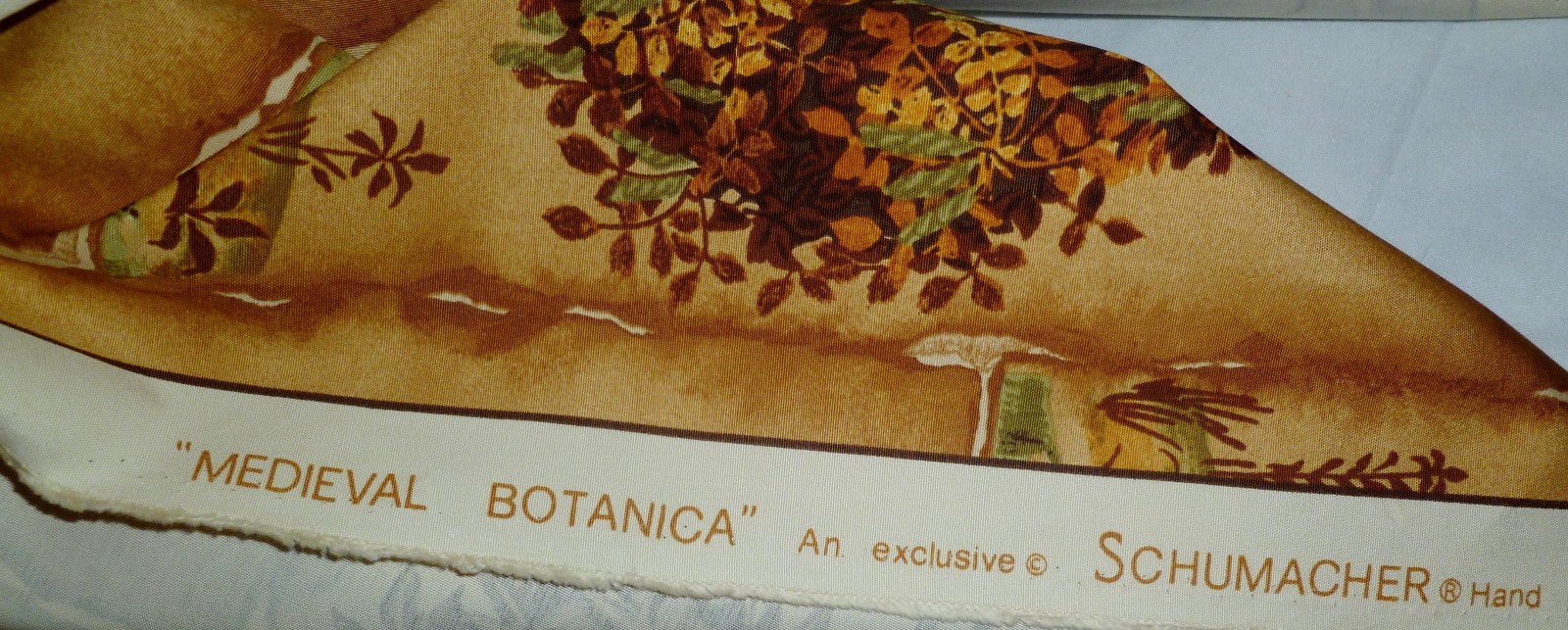 SCHUMACHER MEDIEVAL BOTANICA GOLDEN BROWN FRUIT TREES FABRIC 58