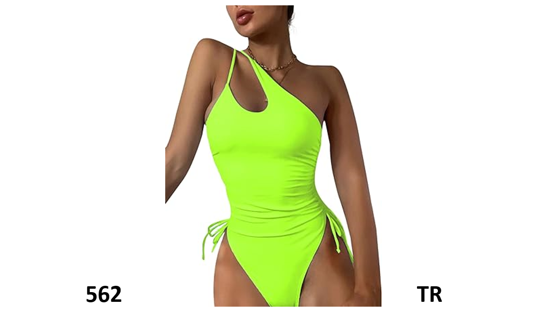 Lilosy Petite Cute One Shoulder Tummy Control 1 Piece Swimsuit Ruched High Cut,L