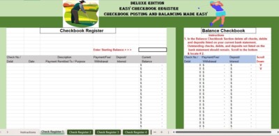 Checkbook Register Excel Spreadsheets + FREE Budget Template See Descript. Golf