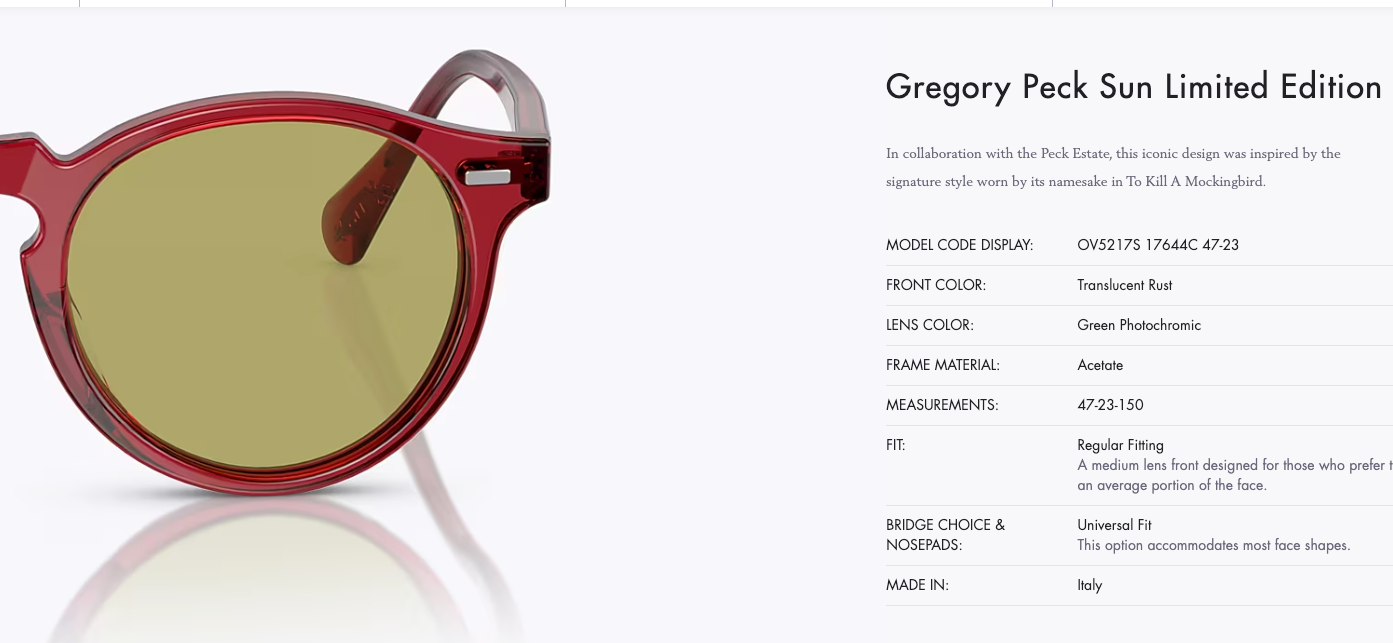 Pre-owned Oliver Peoples Gregory Peck 47mm Sun Limitededition Rust/green Photocro Msrp$487