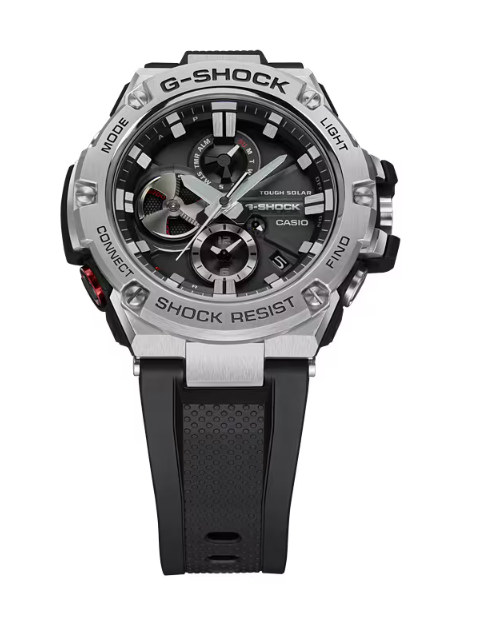 Pre-owned G-shock Steel Gstb100 Series Stainless Steel Black Dial Men's Watch Gstb100-1a