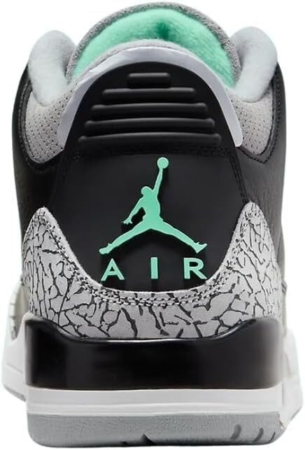 NIKE NIKE AIR JORDAN 3 RETRO MENS SHOES SIZE-10.5, BLACK/GREEN GLOW-WOLF GREY