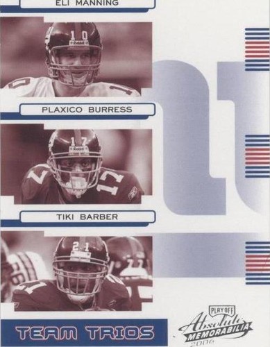 2006 Playoff Absolute Memorabilia Eli Manning Plaxico Burress Tiki Barber #TTR-9