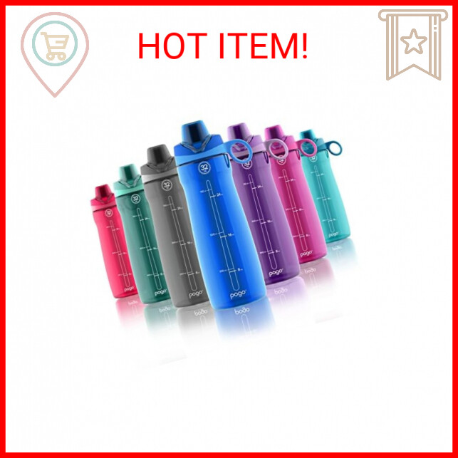 Pogo Plastic Water Bottle with Chug Lid and Carry Handle, Reusable, BPA Free, Di
