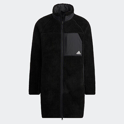 Adidas Long Reversible Sherpa Jacket Unisex Coat Black Asian Fit NWT H20790