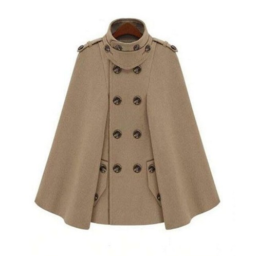 Women Double-Breasted Cape/cloak Wool Blend Jacket Trench