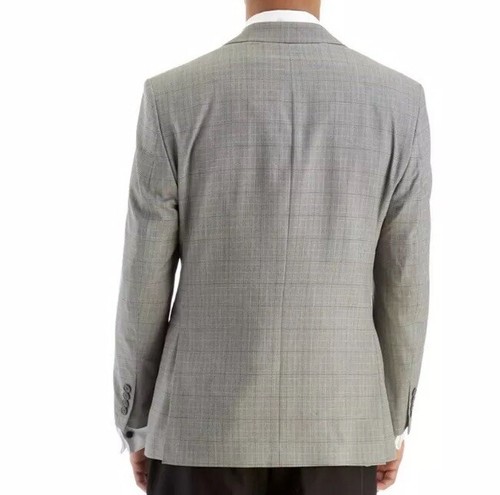 Pre-owned Perry Ellis Modern Stretch Fit 2-button Plaid Suit Jacket Size 38 R Gray