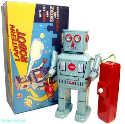 Lantern Robot Masudaya Smoking Powder Tin Toy Robot Reproduction