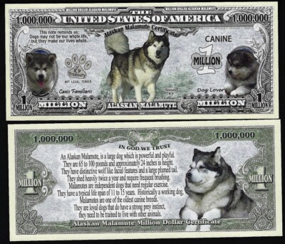 US DOLLAR COLLECTOR  ALASKA HUSKY  ALASKAN MALAMUTE DOG  - Ref.112