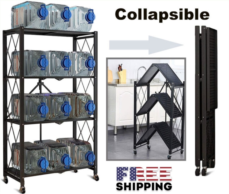 Collapsible 4-Shelf Metal Storage Shelves Heavy Duty on Whee
