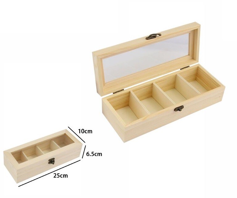 Scatola Portagioie In Legno Con Bacheca 4 Posti Scomparti Vetrina 74025a dfh