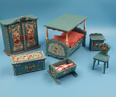 VTG Dora Kuhn Furniture 70s German Dollhouse Bedroom 1:12 Handpainted Lot 