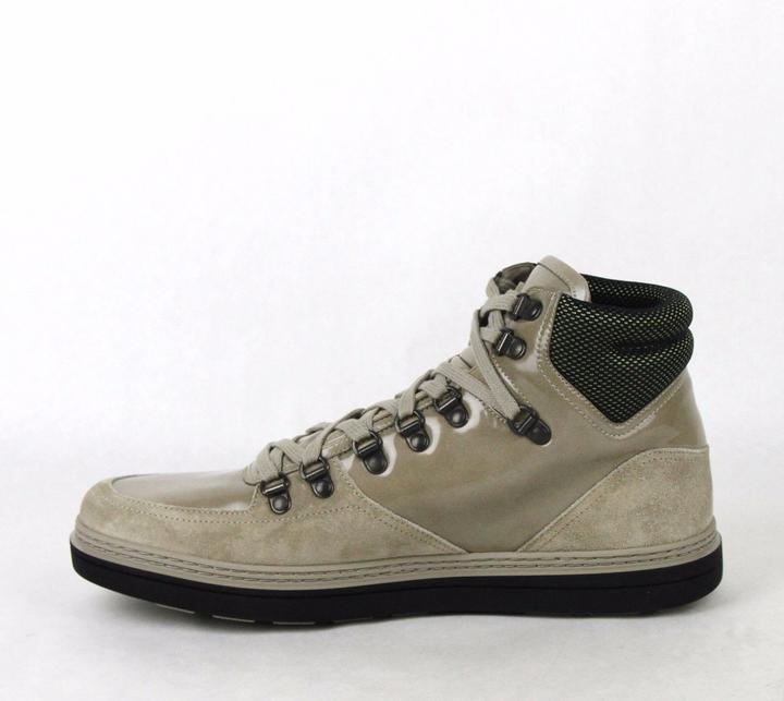 Pre-owned Gucci Men's Tan Patent Leather Suede Hi-top Sneakers 8.5g/us 9 368496 1563 In Brown