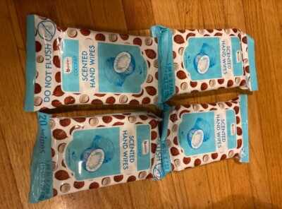 New  4 X 20 Wipes B-Pure Coconut Scented Hand Wipes 5.88 in X 7.88 in