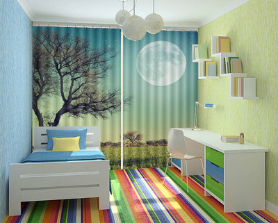 Moonlight Withered Tree 3D Curtain Blockout Photo Printing Curtains Drape Fabric