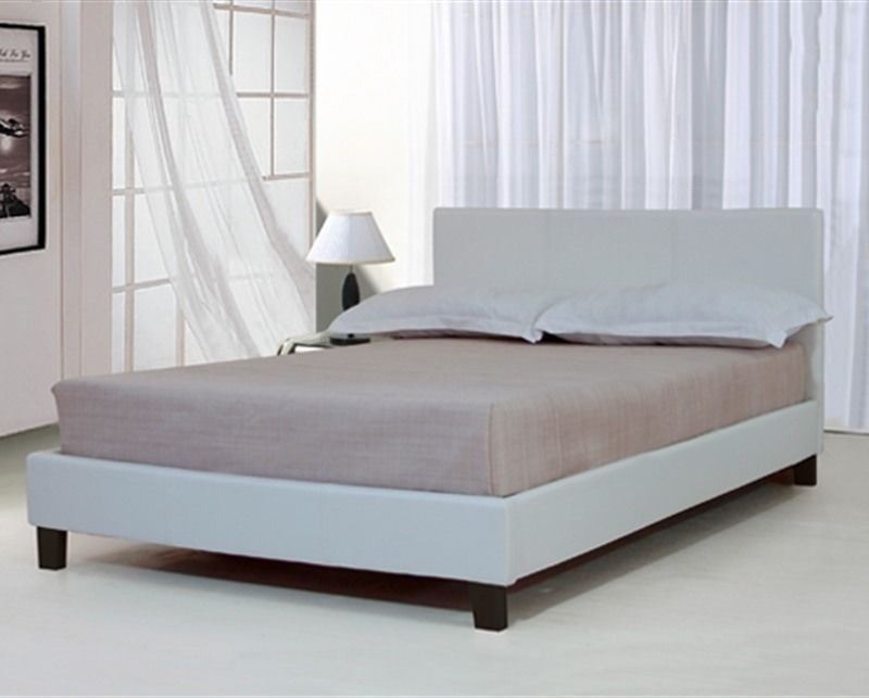 4 foot double bed frame white leather look new in the box in Millom