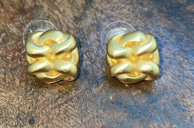Anne Klein Signed Brushed Gold Knot Pierced Earrings