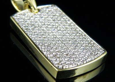 Pre-owned Jewelry Unlimited Men's 10k Yellow Gold Ice Out Diamond Dogtag Fine Pendant 0.35 Ct 1.2 Inches In H-i