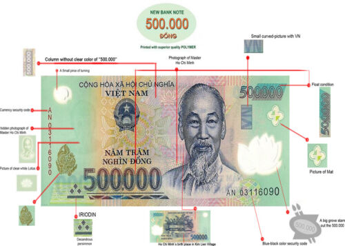 ONE MILLION VIETNAMESE DONG MONEY (VND) - (2) 500,000 Banknotes - Authentic VND