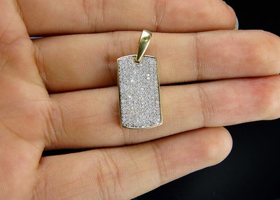 Pre-owned Jewelry Unlimited Men's 10k Yellow Gold Ice Out Diamond Dogtag Fine Pendant 0.35 Ct 1.2 Inches In H-i